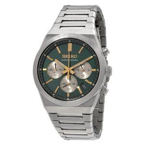 NWT Authentic Seiko Sport Chronograph Quartz Green Dial Men's Watch
